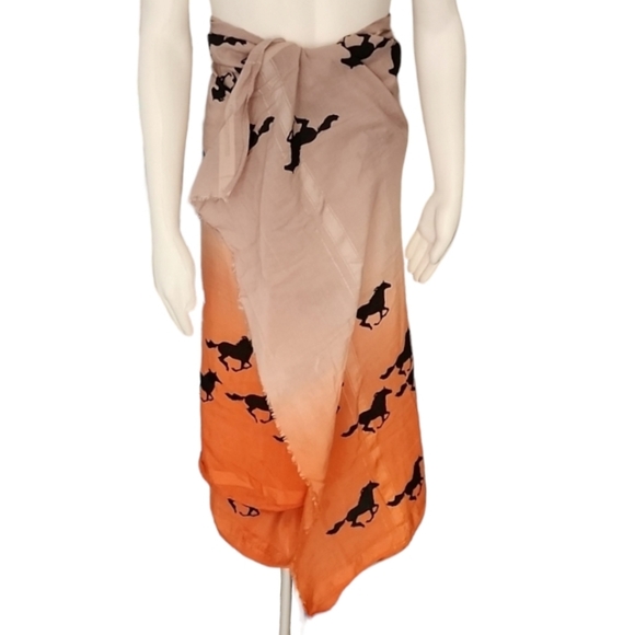 VINTAGE EQUESTRIAN Oversized Wrap Scarf Throw Cover Neon Ombre Horses Stallions - Picture 9 of 15